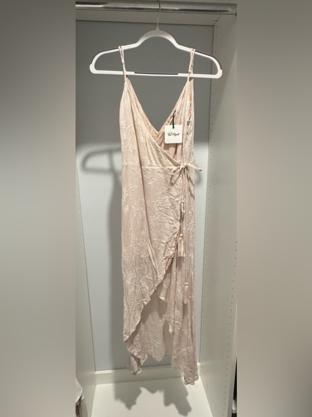 Free the Roses Blush Embroidered Wrap Midi Dress Small